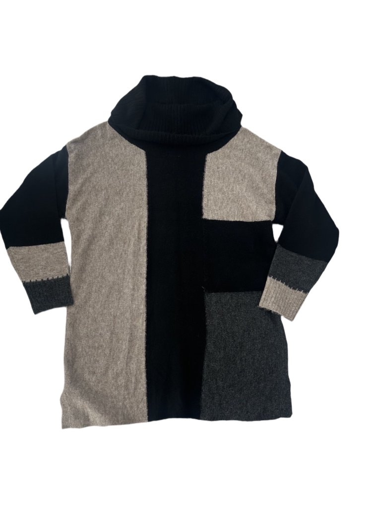 Evans Sweater 18 Plus Black Colorblock Slouchy Cowl Neck Knit Tunic Minimalist — image 4 of 6